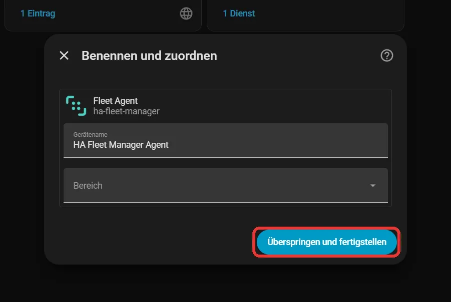 Dialog „Benennen und zuordnen" mit dem Knopf „Überspringen und fertigstellen"